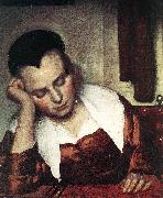 VERMEER VAN DELFT, Jan A Woman Asleep at Table (detail) atr Spain oil painting artist